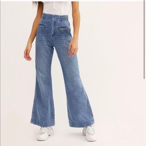 Free People Flare Denim Jeans with braided waist